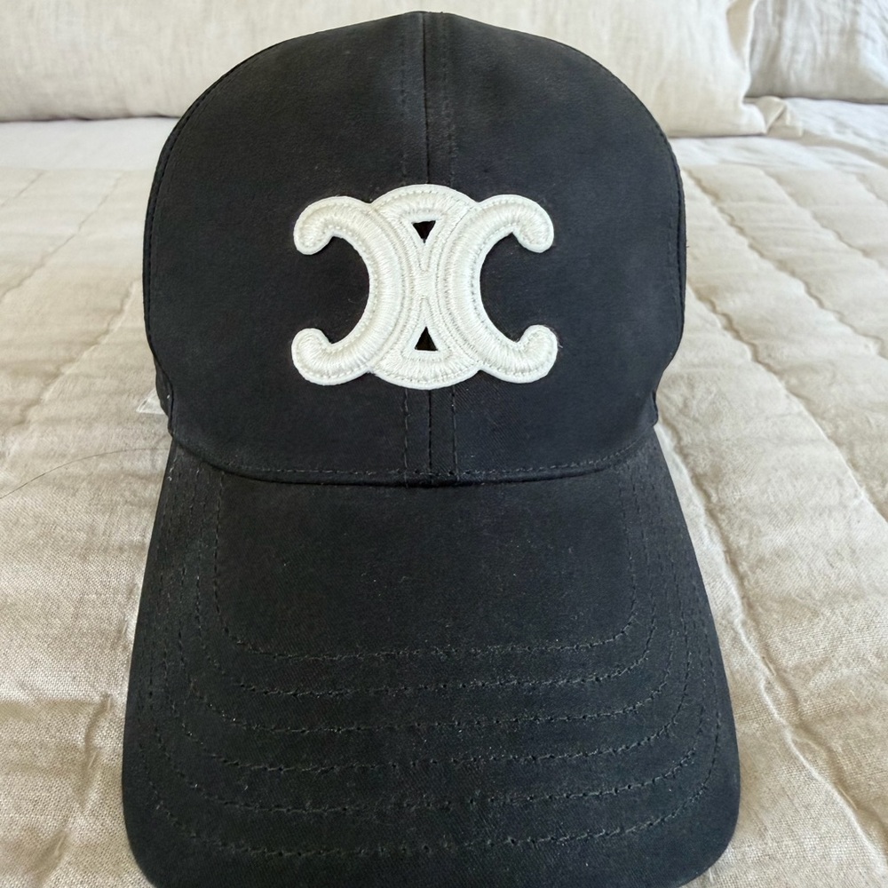 Celine Black Baseball Cap with White Emblem